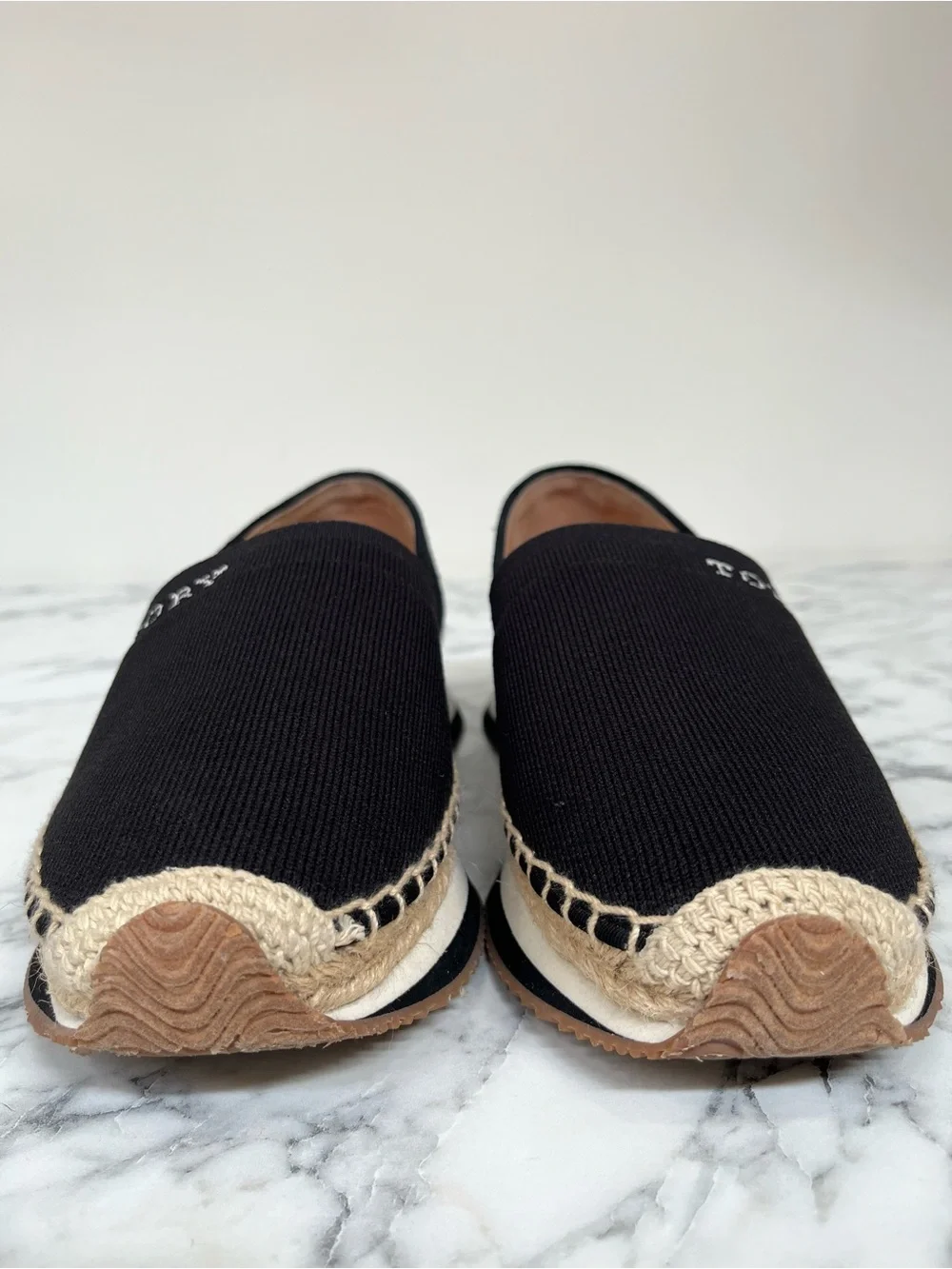 TORY BURCH Suede Leather Espadrille Daisy Black Slip On Trainers Sneakers 9